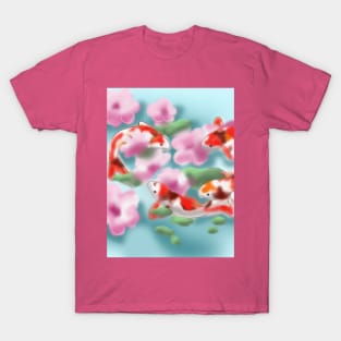 cherry blossoms and koi carp in blue-green water T-Shirt